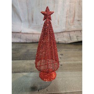 Red metal xmas tree star decor glittery